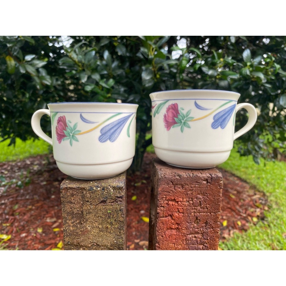 Lenox Poppies on Blue, 2 Flat Cups 2.75" Vintage USA Excellent Condition